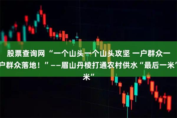股票查询网 “一个山头一个山头攻坚 一户群众一户群众落地！”——眉山丹棱打通农村供水“最后一米”