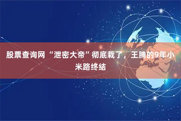 股票查询网 “泄密大帝”彻底栽了，王腾的9年小米路终结